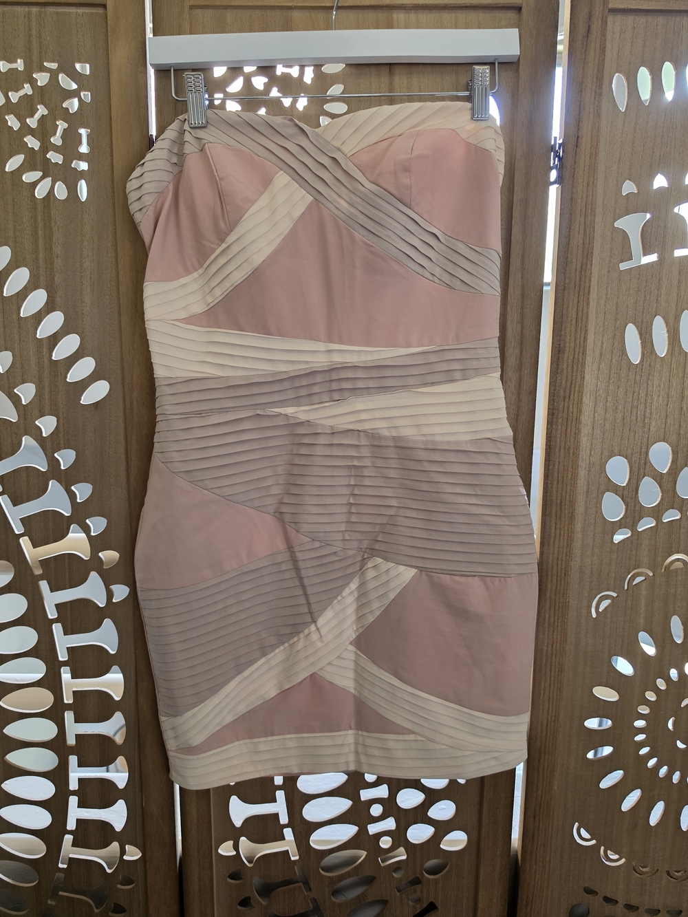 Gianni Bini Strapless Pink & Cream Pleated Bodycon Dress